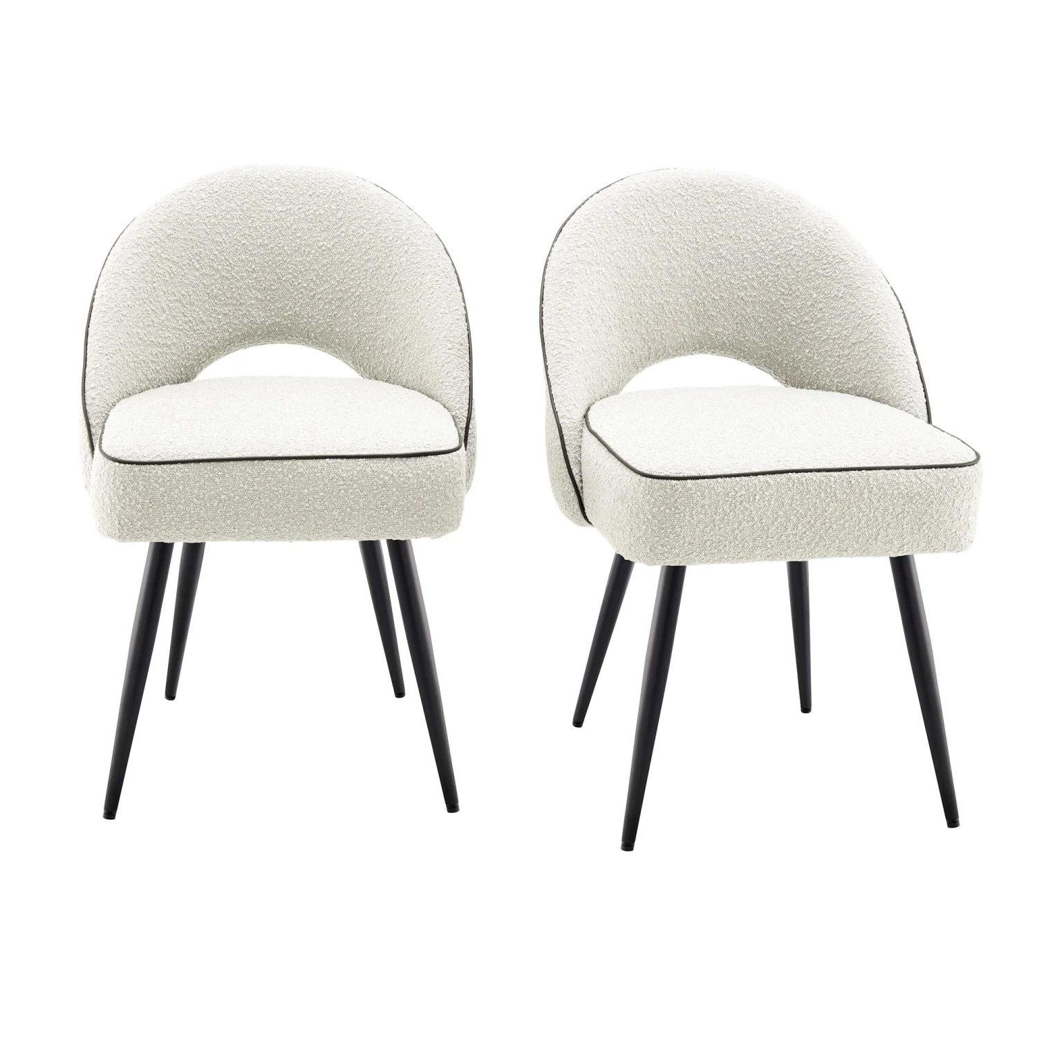 Oakley Set Of 2 White Boucle Upholstered Dining Chairs With Piping 2 Oakley Set Of 2 White Boucle Upholstered Dining Chairs With Piping - Image 2