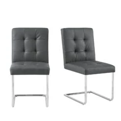 Keyston Set Of 2 Dark Grey PU Leather Upholstered Dining Chairs With Chrome Legs 11 Keyston Set Of 2 Dark Grey PU Leather Upholstered Dining Chairs With Chrome Legs -Daals Store DCH 2140 DARKGREY PU 2P WB1