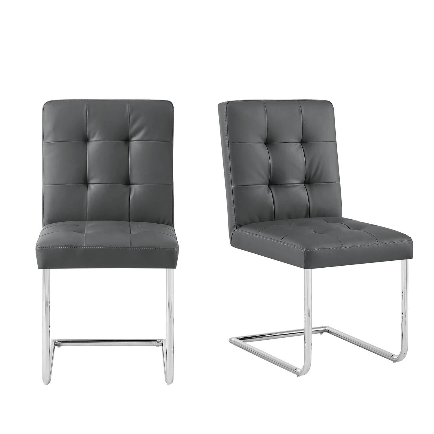 Keyston Set Of 2 Dark Grey PU Leather Upholstered Dining Chairs With Chrome Legs 2 Keyston Set Of 2 Dark Grey PU Leather Upholstered Dining Chairs With Chrome Legs - Image 2