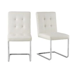 Keyston Set Of 2 Cream White PU Leather Upholstered Dining Chairs With Chrome Legs -Daals Store DCH 2140 WHITE PU 2P WB1