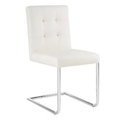 Keyston Set Of 2 Cream White PU Leather Upholstered Dining Chairs With Chrome Legs -Daals Store DCH 2140 WHITE PU 2P WB2