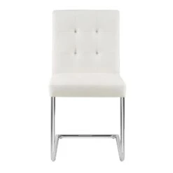 Keyston Set Of 2 Cream White PU Leather Upholstered Dining Chairs With Chrome Legs -Daals Store DCH 2140 WHITE PU 2P WB3