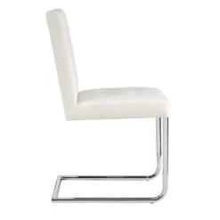 Keyston Set Of 2 Cream White PU Leather Upholstered Dining Chairs With Chrome Legs -Daals Store DCH 2140 WHITE PU 2P WB4