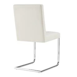 Keyston Set Of 2 Cream White PU Leather Upholstered Dining Chairs With Chrome Legs -Daals Store DCH 2140 WHITE PU 2P WB5