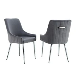 Garnet Set of 2 Dark Grey Velvet Dining Chairs - Modern Fluted Back with Chrome Handle 14 Garnet Set of 2 Dark Grey Velvet Dining Chairs - Modern Fluted Back with Chrome Handle -Daals Store DCH 2141 GREY VEL 2P WB1