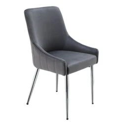 Garnet Set of 2 Dark Grey Velvet Dining Chairs - Modern Fluted Back with Chrome Handle 18 Garnet Set of 2 Dark Grey Velvet Dining Chairs - Modern Fluted Back with Chrome Handle -Daals Store DCH 2141 GREY VEL 2P WB4