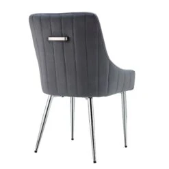 Garnet Set of 2 Dark Grey Velvet Dining Chairs - Modern Fluted Back with Chrome Handle 20 Garnet Set of 2 Dark Grey Velvet Dining Chairs - Modern Fluted Back with Chrome Handle -Daals Store DCH 2141 GREY VEL 2P WB6