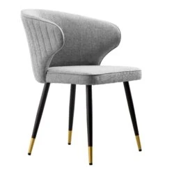 Langham Set Of 2 Grey Woven Fabric Carver Dining Chairs With Fluted Back 20 Langham Set Of 2 Grey Woven Fabric Carver Dining Chairs With Fluted Back -Daals Store DCH 2143 GREY WOV 2P WB4