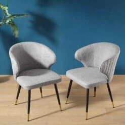 Langham Set Of 2 Grey Woven Fabric Carver Dining Chairs With Fluted Back 15 Langham Set Of 2 Grey Woven Fabric Carver Dining Chairs With Fluted Back -Daals Store DCH 2143 GREY WOV 2P scene1