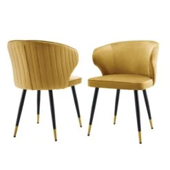 Langham Set Of 2 Mustard Velvet Upholstered Carver Dining Chairs 13 Langham Set Of 2 Mustard Velvet Upholstered Carver Dining Chairs -Daals Store DCH 2143 MUSTARD VEL 2P WB1