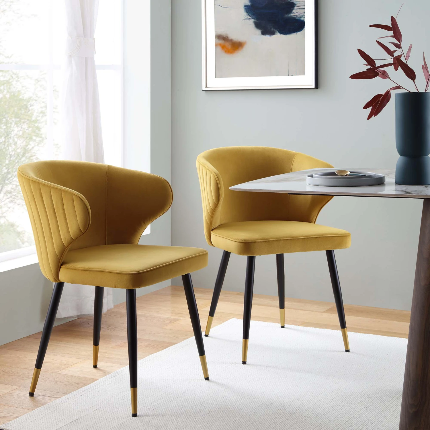Langham Set Of 2 Mustard Velvet Upholstered Carver Dining Chairs 1 Langham Set Of 2 Mustard Velvet Upholstered Carver Dining Chairs