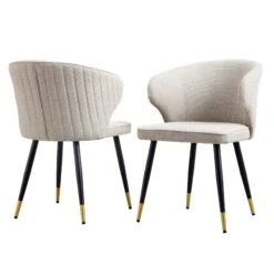 Langham Set Of 2 Oatmeal Woven Fabric Carver Dining Chairs With Fluted Back 16 Langham Set Of 2 Oatmeal Woven Fabric Carver Dining Chairs With Fluted Back -Daals Store DCH 2143 TAUPE WOV 2P WB1