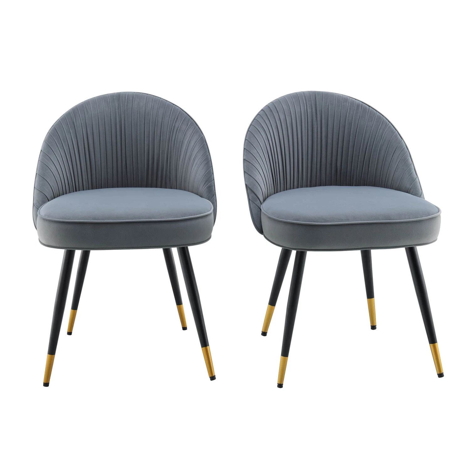 Miyae Light Grey Velvet Pleated Dining Chairs (Set of 2) β Modern Upholstered Seating with Gold Tipped Legs 2 Miyae Light Grey Velvet Pleated Dining Chairs (Set of 2) β Modern Upholstered Seating with Gold Tipped Legs - Image 2