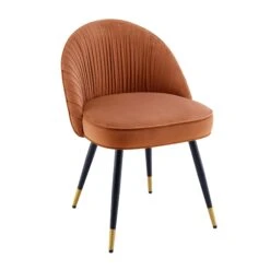 Miyae Set Of 2 Pleated Burnt Orange Velvet Upholstered Dining Chairs 14 Miyae Set Of 2 Pleated Burnt Orange Velvet Upholstered Dining Chairs -Daals Store DCH 2144 ORANGE VEL 2P WB2