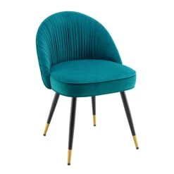 Miyae Teal Velvet Pleated Dining Chairs with Gold Tipped Black Legs - Set of 2 -Daals Store DCH 2144 TEAL VEL 2P WB2
