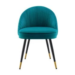 Miyae Teal Velvet Pleated Dining Chairs with Gold Tipped Black Legs - Set of 2 -Daals Store DCH 2144 TEAL VEL 2P WB3