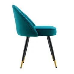 Miyae Teal Velvet Pleated Dining Chairs with Gold Tipped Black Legs - Set of 2 -Daals Store DCH 2144 TEAL VEL 2P WB5