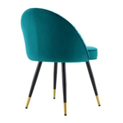 Miyae Teal Velvet Pleated Dining Chairs with Gold Tipped Black Legs - Set of 2 -Daals Store DCH 2144 TEAL VEL 2P WB6