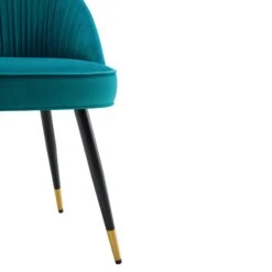 Miyae Teal Velvet Pleated Dining Chairs with Gold Tipped Black Legs - Set of 2 -Daals Store DCH 2144 TEAL VEL 2P detail3