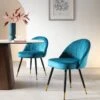 Miyae Teal Velvet Pleated Dining Chairs with Gold Tipped Black Legs - Set of 2 -Daals Store DCH 2144 TEAL VEL 2P main
