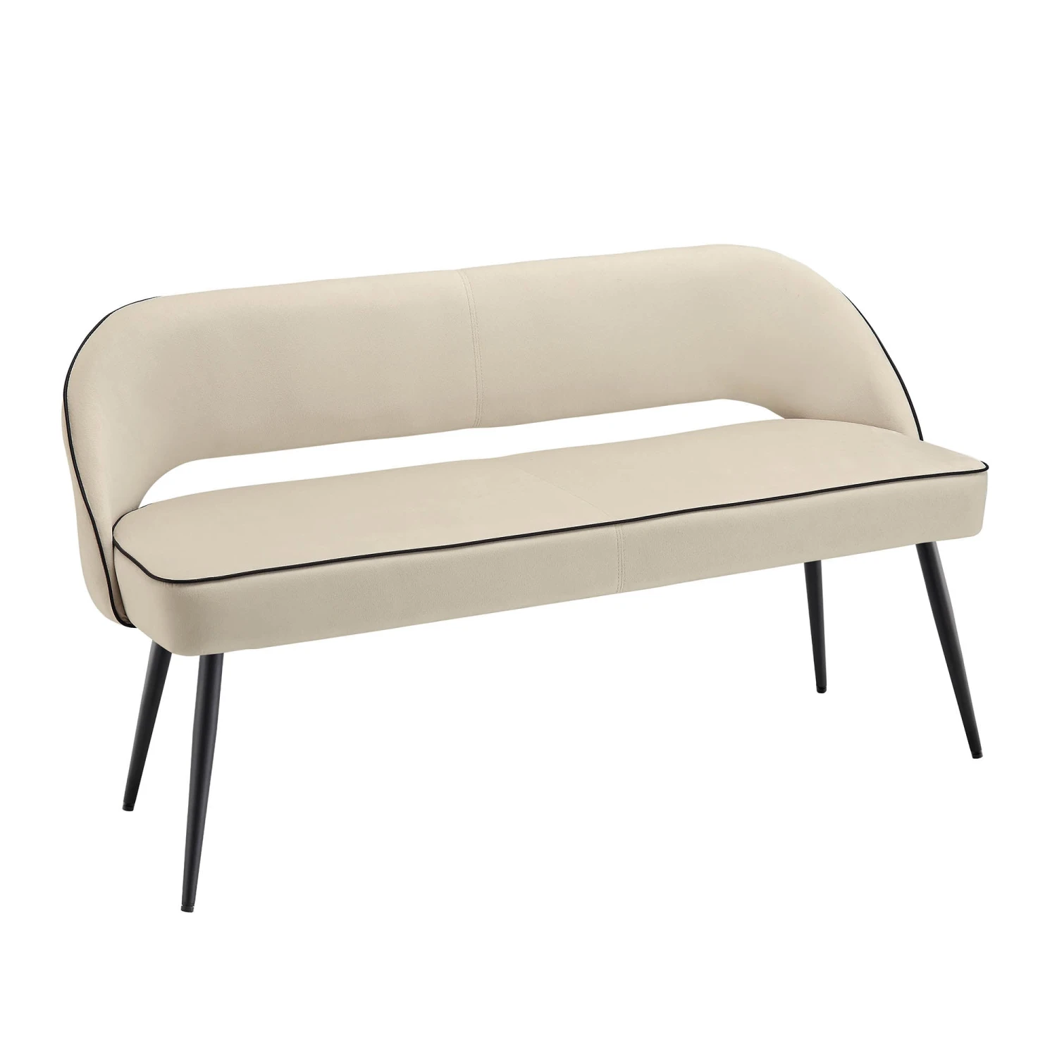Oakley Champagne Velvet Upholstered 3 Seater Dining Bench With Contrast Piping 6 Oakley Champagne Velvet Upholstered 3 Seater Dining Bench With Contrast Piping - Image 6