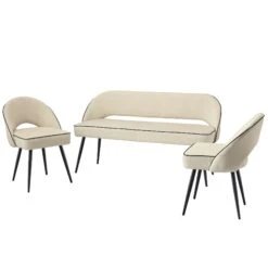 Oakley Champagne Velvet Upholstered 3 Seater Dining Bench With Contrast Piping 14 Oakley Champagne Velvet Upholstered 3 Seater Dining Bench With Contrast Piping -Daals Store DCH 2147 CHAMP VEL set WB