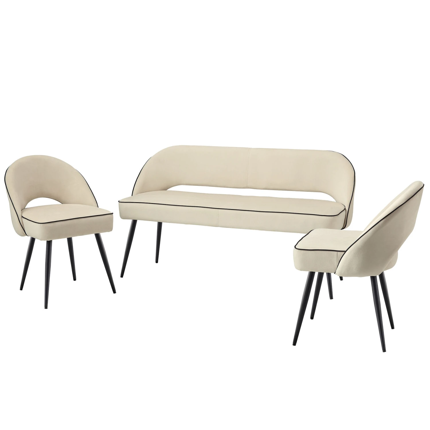 Oakley Champagne Velvet Upholstered 3 Seater Dining Bench With Contrast Piping 3 Oakley Champagne Velvet Upholstered 3 Seater Dining Bench With Contrast Piping - Image 3