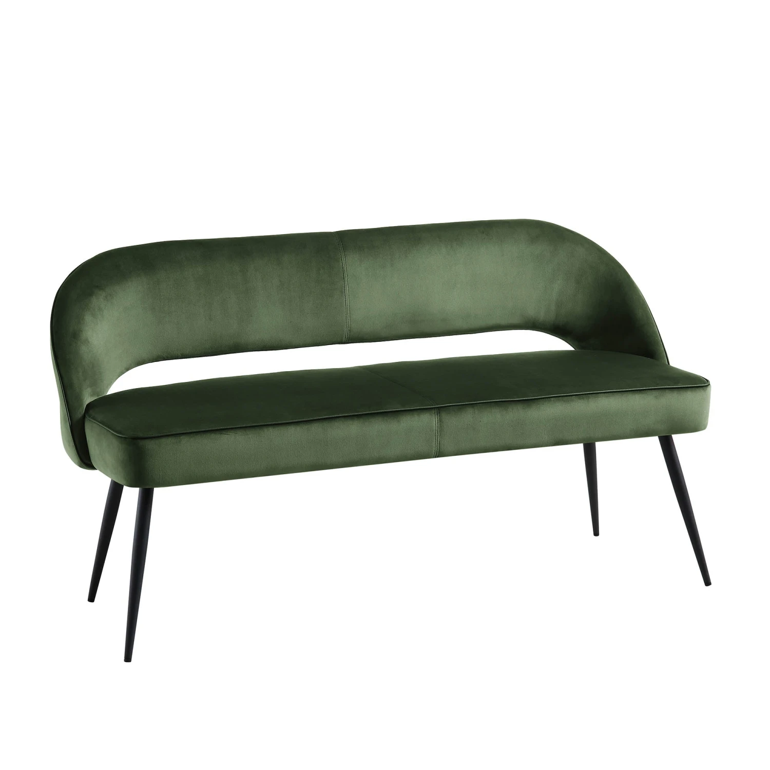 Oakley Dark Green Velvet Upholstered 3 Seater Dining Bench With Contrast Piping 4 Oakley Dark Green Velvet Upholstered 3 Seater Dining Bench With Contrast Piping - Image 4