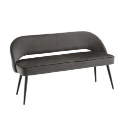 Oakley Dark Grey Velvet 3-Seater Dining Bench – Curved Back with Black Contrast Piping -Daals Store DCH 2147 GREY VEL WB2