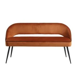 Oakley Orange Velvet Upholstered 3 Seater Dining Bench With Contrast Piping -Daals Store DCH 2147 ORANGE VEL WB1