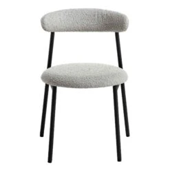 Donna Light Grey Boucle Dining Chairs - Set of 2 Modern Curved Back with Black Metal Legs -Daals Store DCH 2149 GREY BOUCLE 2P WB2