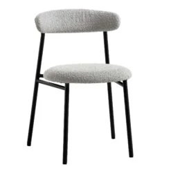 Donna Light Grey Boucle Dining Chairs - Set of 2 Modern Curved Back with Black Metal Legs -Daals Store DCH 2149 GREY BOUCLE 2P WB3