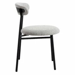 Donna Light Grey Boucle Dining Chairs - Set of 2 Modern Curved Back with Black Metal Legs -Daals Store DCH 2149 GREY BOUCLE 2P WB4