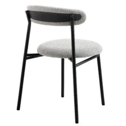 Donna Light Grey Boucle Dining Chairs - Set of 2 Modern Curved Back with Black Metal Legs -Daals Store DCH 2149 GREY BOUCLE 2P WB5