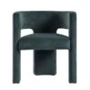 Greenwich Aegean Blue Velvet Dining Chair – Curved Back Modern Accent Chair with Blocky Legs -Daals Store DCH 2159 AEGEAN VEL WB1