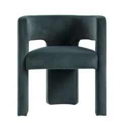 Greenwich Aegean Blue Velvet Dining Chair – Curved Back Modern Accent Chair with Blocky Legs