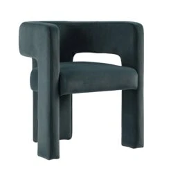 Greenwich Aegean Blue Velvet Dining Chair – Curved Back Modern Accent Chair with Blocky Legs -Daals Store DCH 2159 AEGEAN VEL WB3