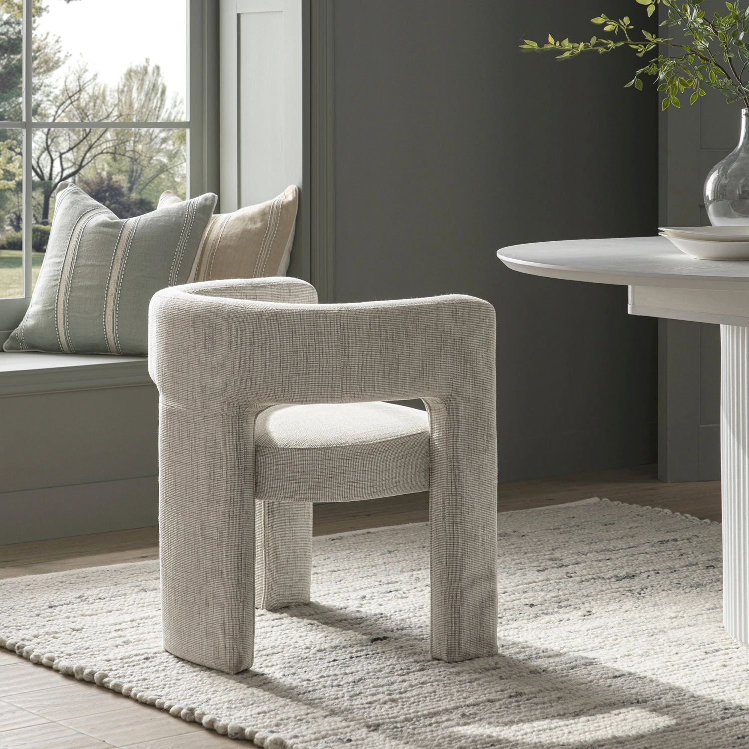 Greenwich Oatmeal & Beige Woven Textured Fabric Dining Chair β Curved Back Modern Accent Seat 2 Greenwich Oatmeal & Beige Woven Textured Fabric Dining Chair β Curved Back Modern Accent Seat - Image 2