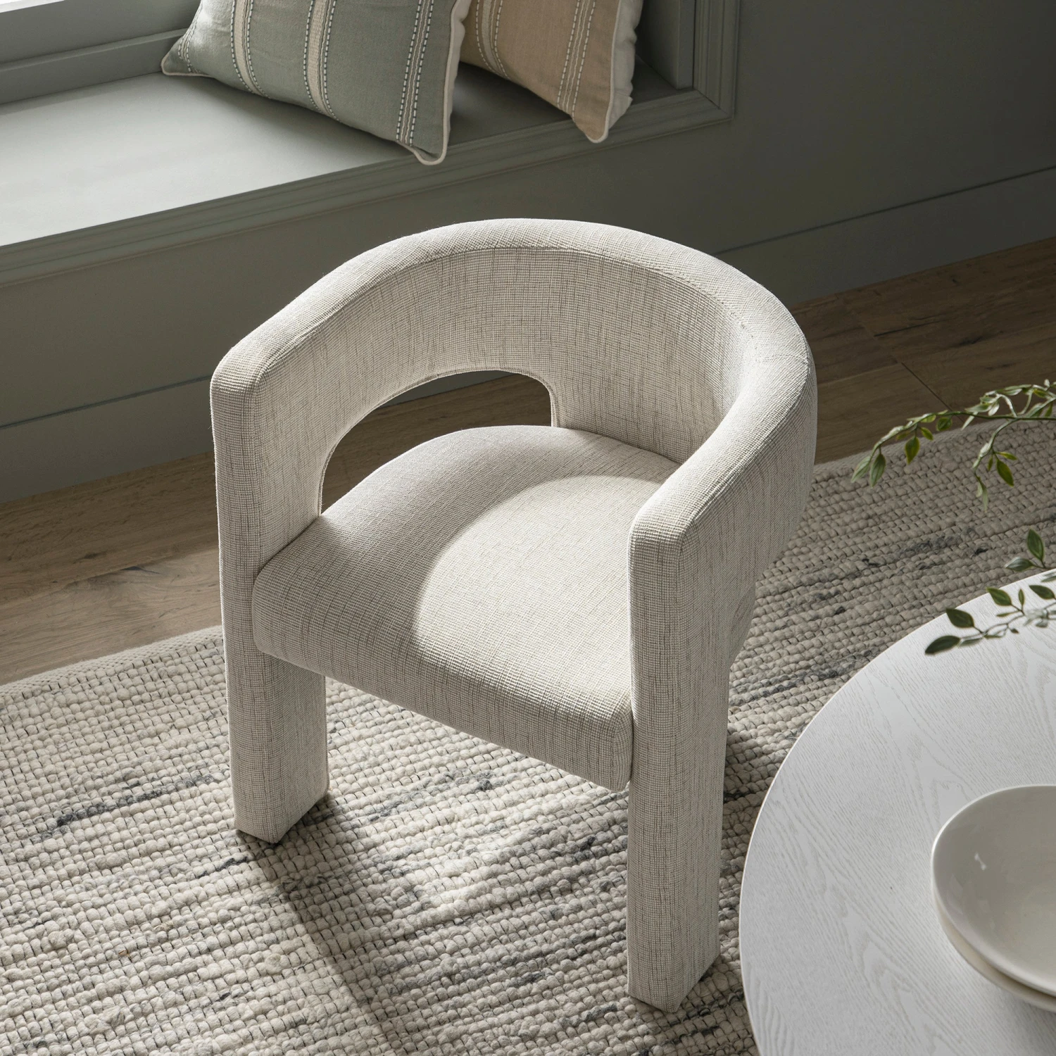 Greenwich Oatmeal & Beige Woven Textured Fabric Dining Chair β Curved Back Modern Accent Seat 4 Greenwich Oatmeal & Beige Woven Textured Fabric Dining Chair β Curved Back Modern Accent Seat - Image 4