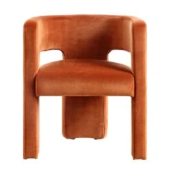 Greenwich Rust Velvet Curved Back Dining Chair – Burnt Orange Blocky Leg Accent Seat -Daals Store DCH 2159 RUST VEL WB1