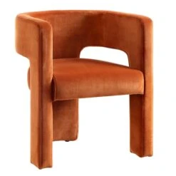Greenwich Rust Velvet Curved Back Dining Chair – Burnt Orange Blocky Leg Accent Seat -Daals Store DCH 2159 RUST VEL WB2