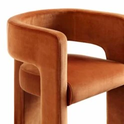 Greenwich Rust Velvet Curved Back Dining Chair – Burnt Orange Blocky Leg Accent Seat -Daals Store DCH 2159 RUST VEL detail2