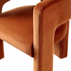 Greenwich Rust Velvet Curved Back Dining Chair – Burnt Orange Blocky Leg Accent Seat -Daals Store DCH 2159 RUST VEL detail3