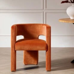 Greenwich Rust Velvet Curved Back Dining Chair – Burnt Orange Blocky Leg Accent Seat -Daals Store DCH 2159 RUST VEL scene1