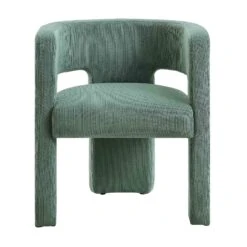 Greenwich Sage Green Corduroy Dining Chair – Curved Back & Blocky Legs Modern Accent Chair -Daals Store DCH 2159 SAGE CORD WB1