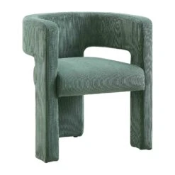 Greenwich Sage Green Corduroy Dining Chair – Curved Back & Blocky Legs Modern Accent Chair -Daals Store DCH 2159 SAGE CORD WB2