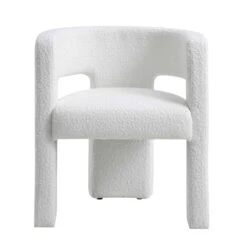 Greenwich White Boucle Sculptural Dining Chair – Curved Back & Block Leg Accent Chair -Daals Store DCH 2159 WHITE BOUCLE WB1