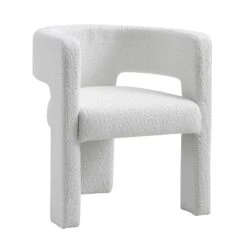 Greenwich White Boucle Sculptural Dining Chair – Curved Back & Block Leg Accent Chair -Daals Store DCH 2159 WHITE BOUCLE WB2