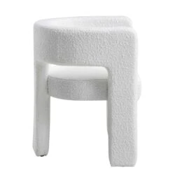 Greenwich White Boucle Sculptural Dining Chair – Curved Back & Block Leg Accent Chair -Daals Store DCH 2159 WHITE BOUCLE WB3