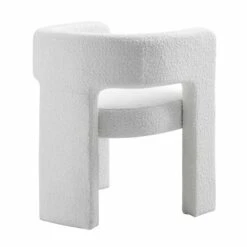 Greenwich White Boucle Sculptural Dining Chair – Curved Back & Block Leg Accent Chair -Daals Store DCH 2159 WHITE BOUCLE WB4